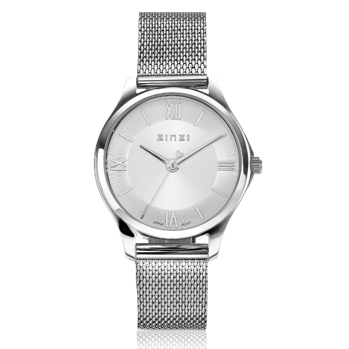 ZINZI Classy Mini Watch 30mm Silver Colored Dial Stainless Steel Case and Mesh Strap ZIW1202M